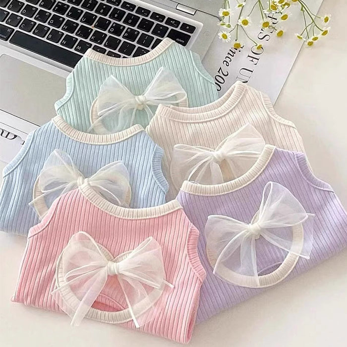 Spring And Summer Dog Japanese And Korean Style Thin Vest Bow Cute Style Vest Small Dog Cat Pet Dog Clothes