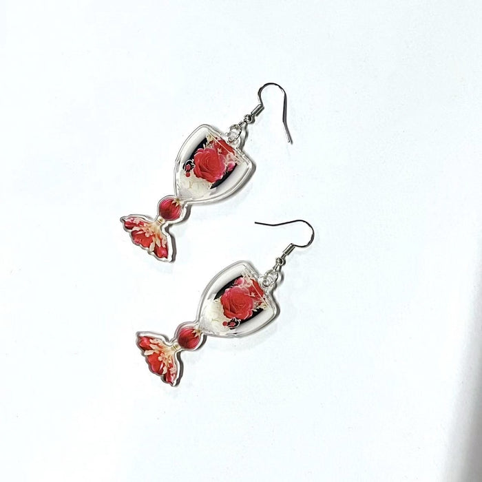 Valentine's Day Rose Wine Glass Acrylic Earrings