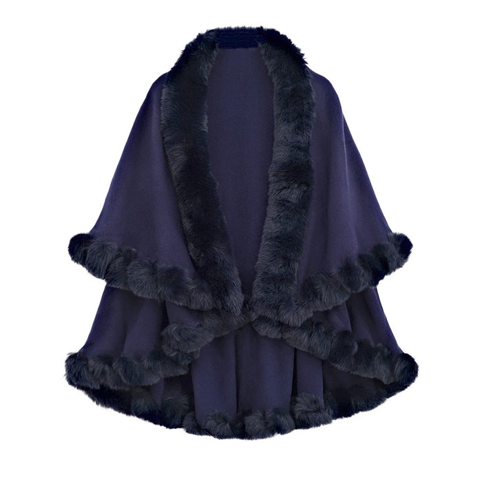 Autumn And Winter Rabbit Fur Collar Double Layer Artificial Cashmere Cape And Shawl