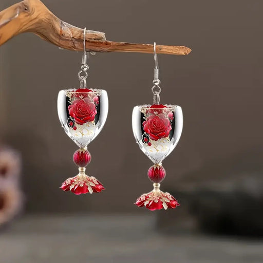 Valentine's Day Rose Wine Glass Acrylic Earrings