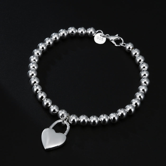 Women's 6MM Beads Heart Lock Bracelet