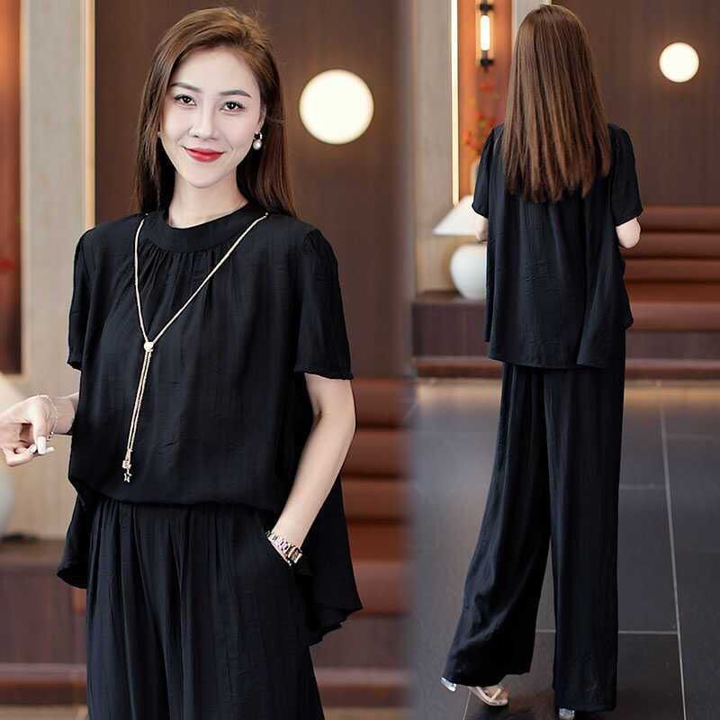 Loose Temperament Short-sleeved Wide-leg Pants Two-piece Set