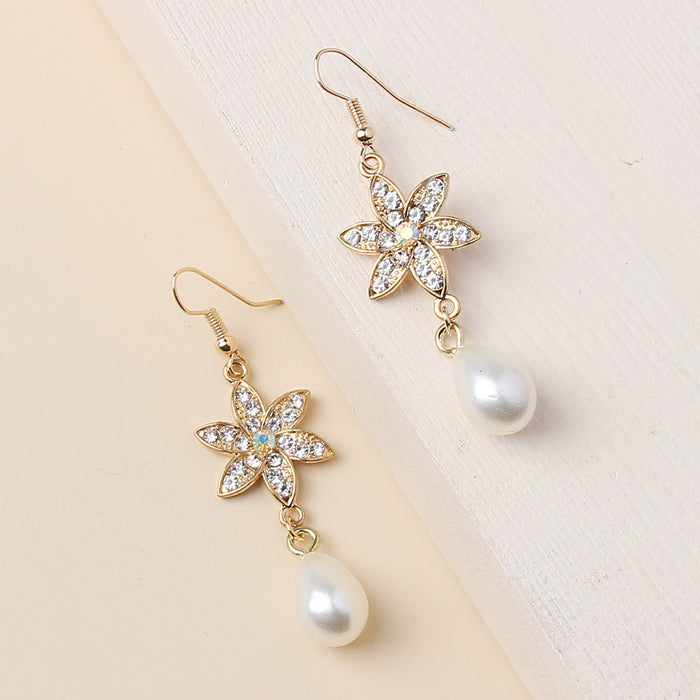 Fashion Diamond Flower Earrings Personality Metal Pearl