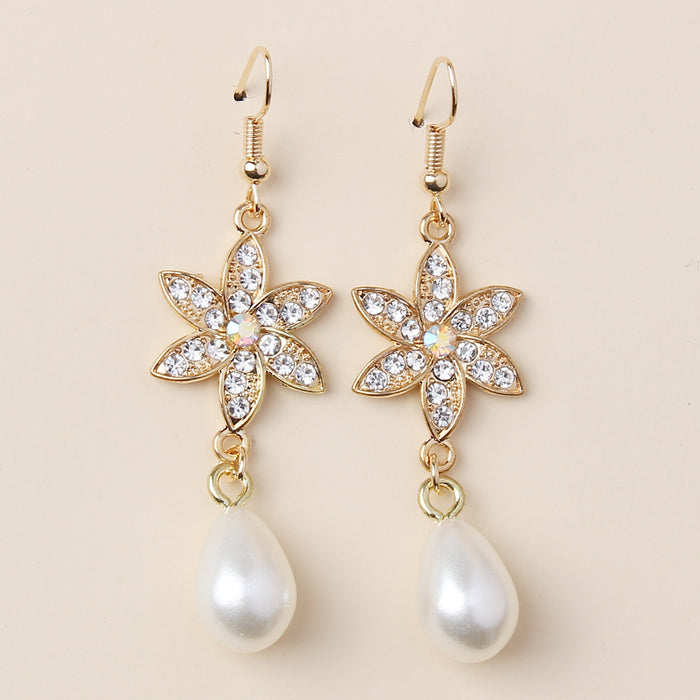 Fashion Diamond Flower Earrings Personality Metal Pearl