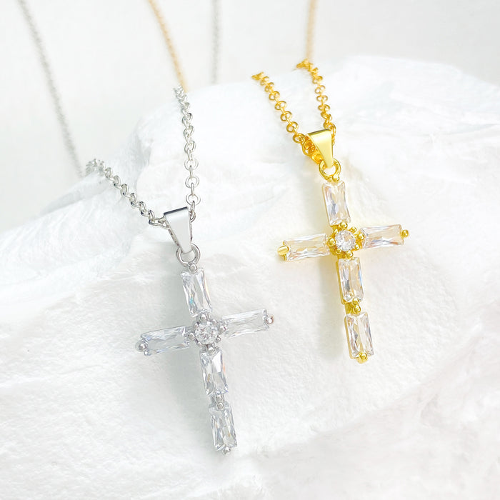 Diamond Cross Necklace Female Cross Pendant Clavicle Chain