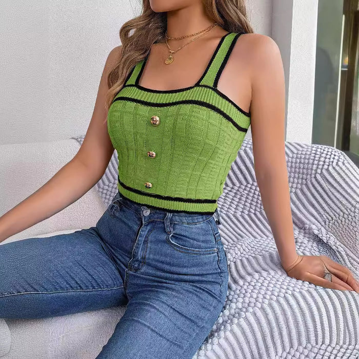 Sleeveless Midriff-baring Knitwear Holiday Top