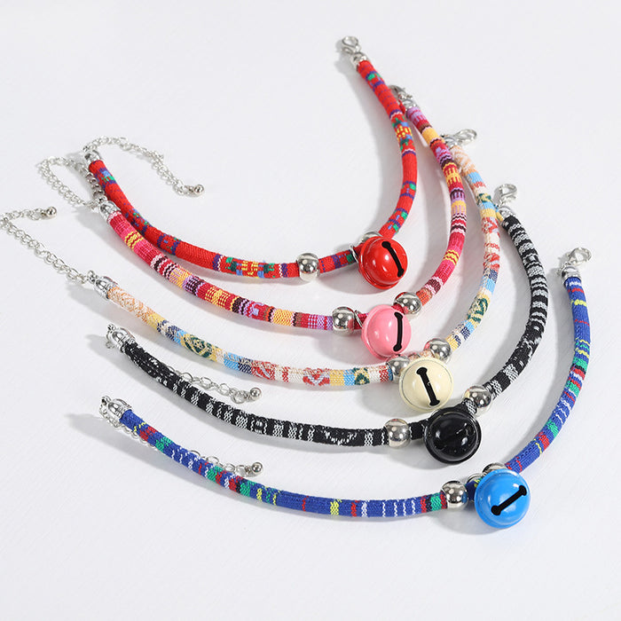 Pet Collar Colored Ethnic Style Collar Cat Puppy Bell Necklace Adjustable Dog Collar