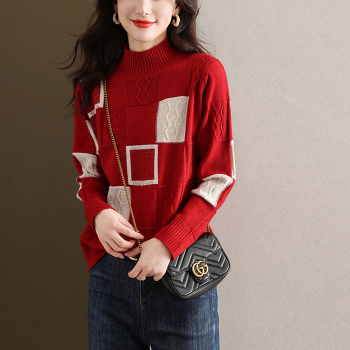 Autumn And Winter Extra Large Size Mock Neck Sweater Women's Loose